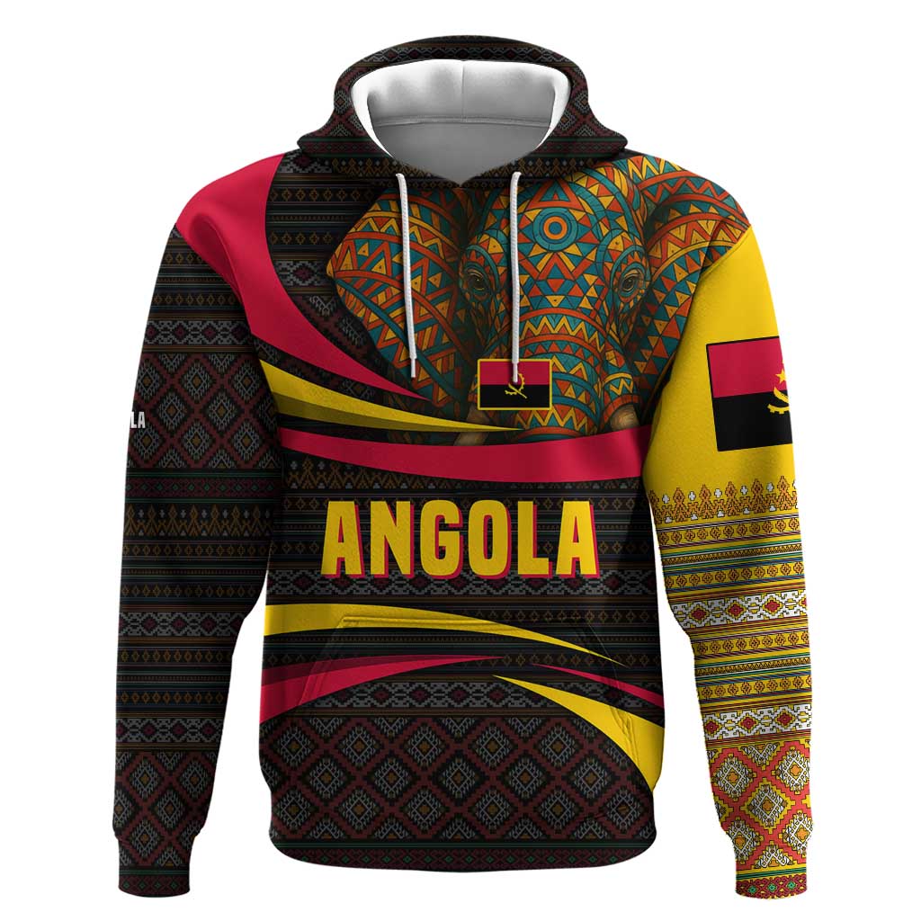 Angola Hoodie Red Black Yellow Tribal and Elephant - African Pride