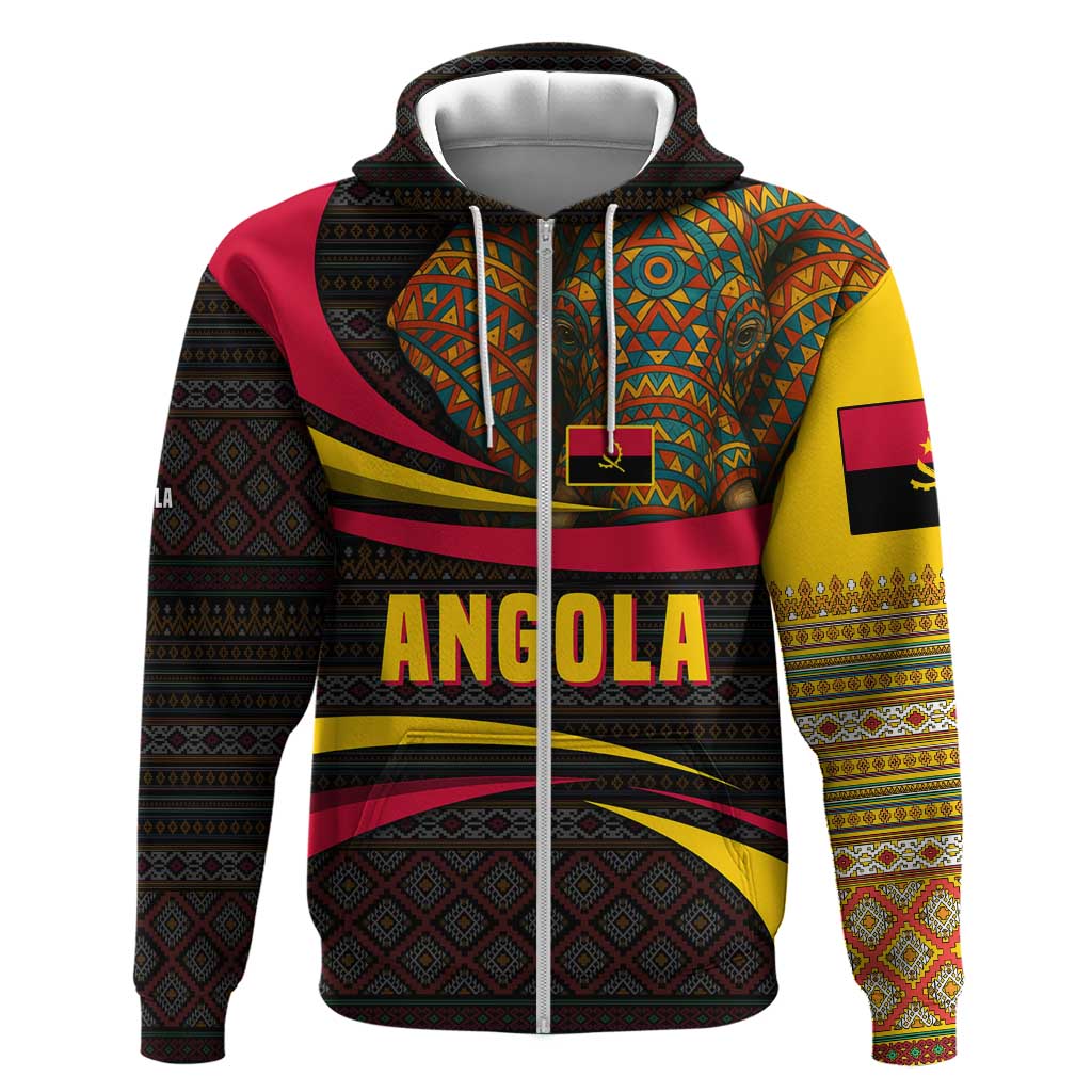 Angola Hoodie Red Black Yellow Tribal and Elephant - African Pride