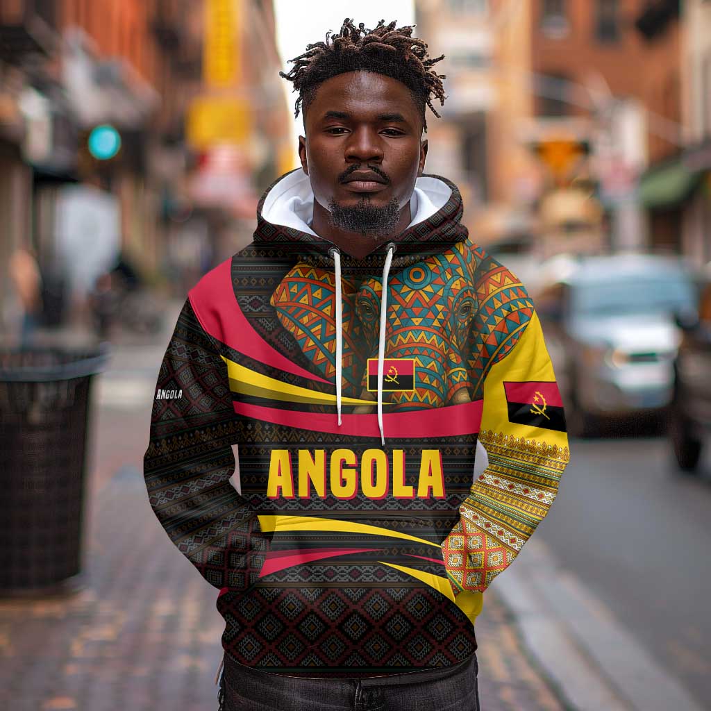 Angola Hoodie Red Black Yellow Tribal and Elephant - African Pride