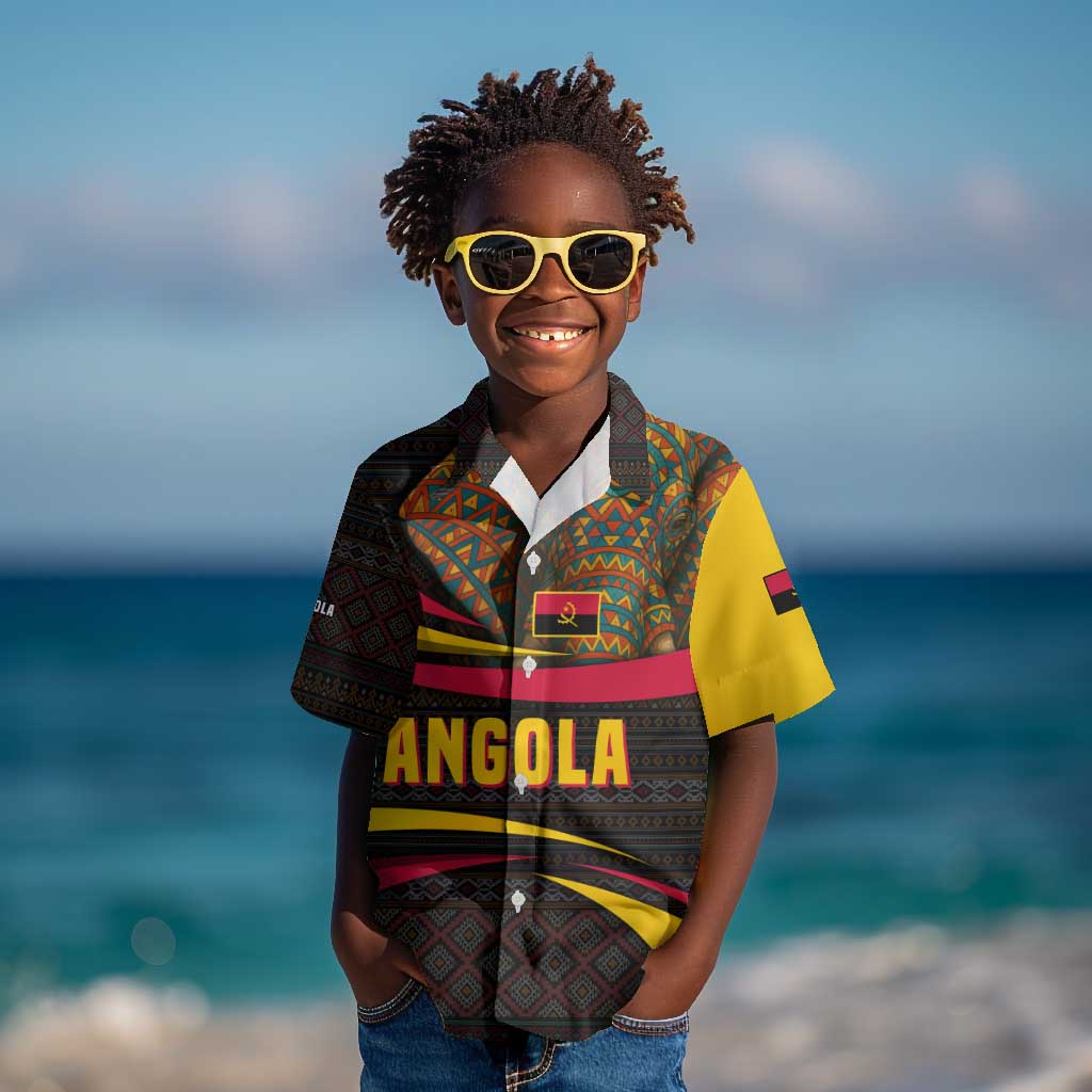 Angola Kid Hawaiian Shirt Red Black Yellow Tribal and Elephant - African Pride