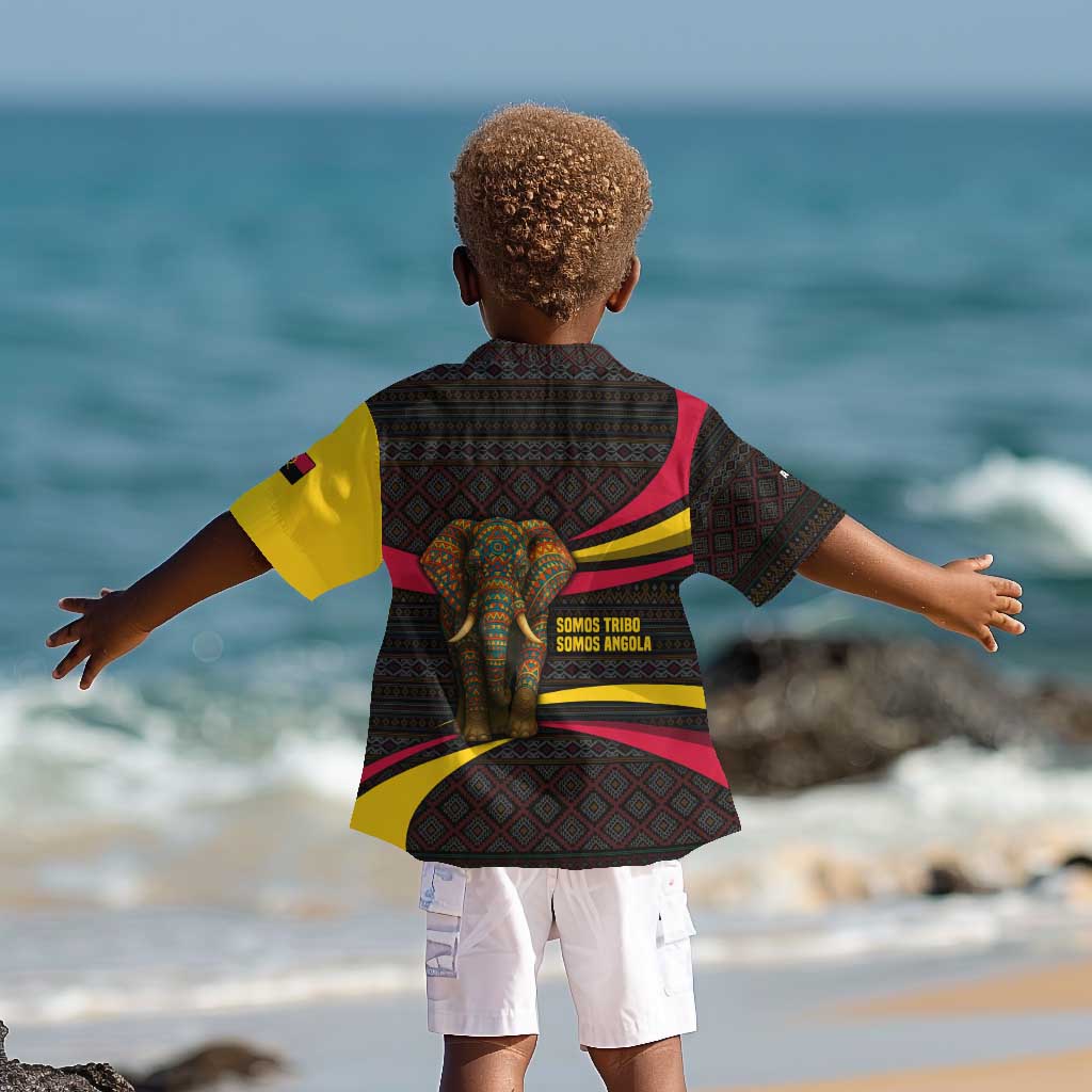 Angola Kid Hawaiian Shirt Red Black Yellow Tribal and Elephant - African Pride