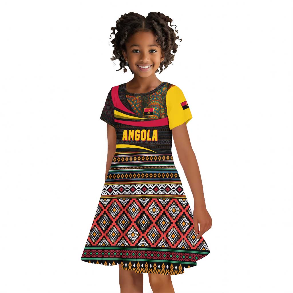 Angola Kid Short Sleeve Dress Red Black Yellow Tribal and Elephant - African Pride