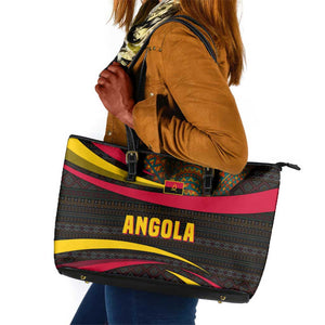 Angola Leather Tote Bag Red Black Yellow Tribal and Elephant - African Pride