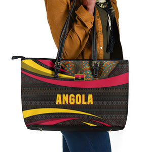 Angola Leather Tote Bag Red Black Yellow Tribal and Elephant - African Pride