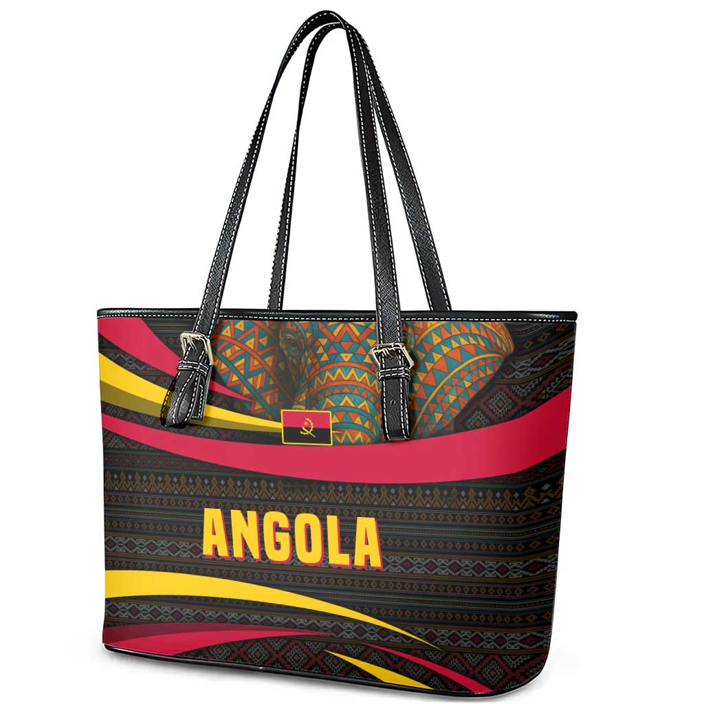 Angola Leather Tote Bag Red Black Yellow Tribal and Elephant - African Pride