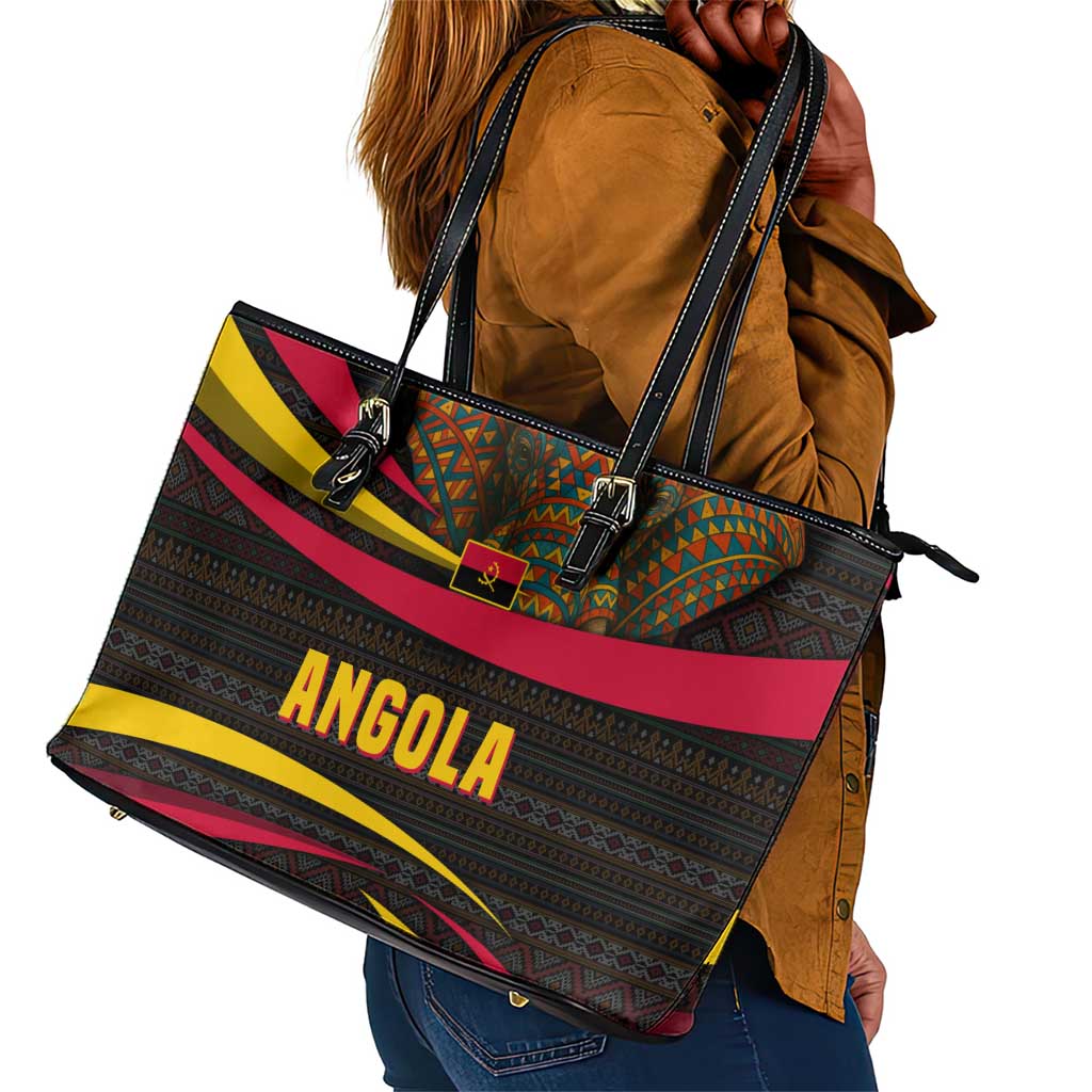 Angola Leather Tote Bag Red Black Yellow Tribal and Elephant - African Pride