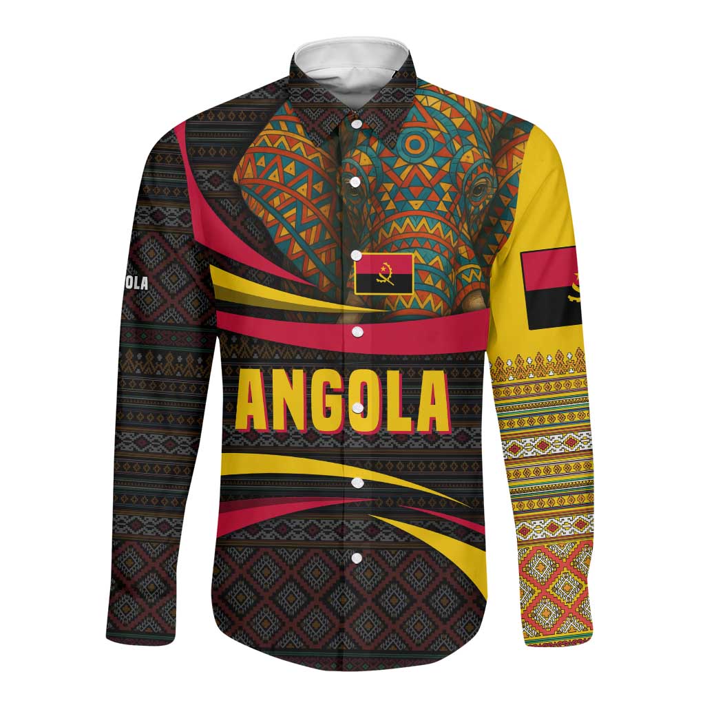 Angola Long Sleeve Button Shirt Red Black Yellow Tribal and Elephant - African Pride