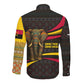 Angola Long Sleeve Button Shirt Red Black Yellow Tribal and Elephant - African Pride