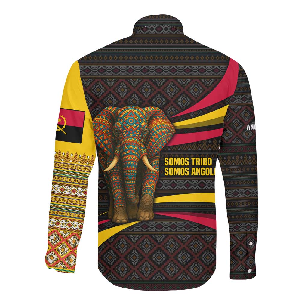Angola Long Sleeve Button Shirt Red Black Yellow Tribal and Elephant - African Pride