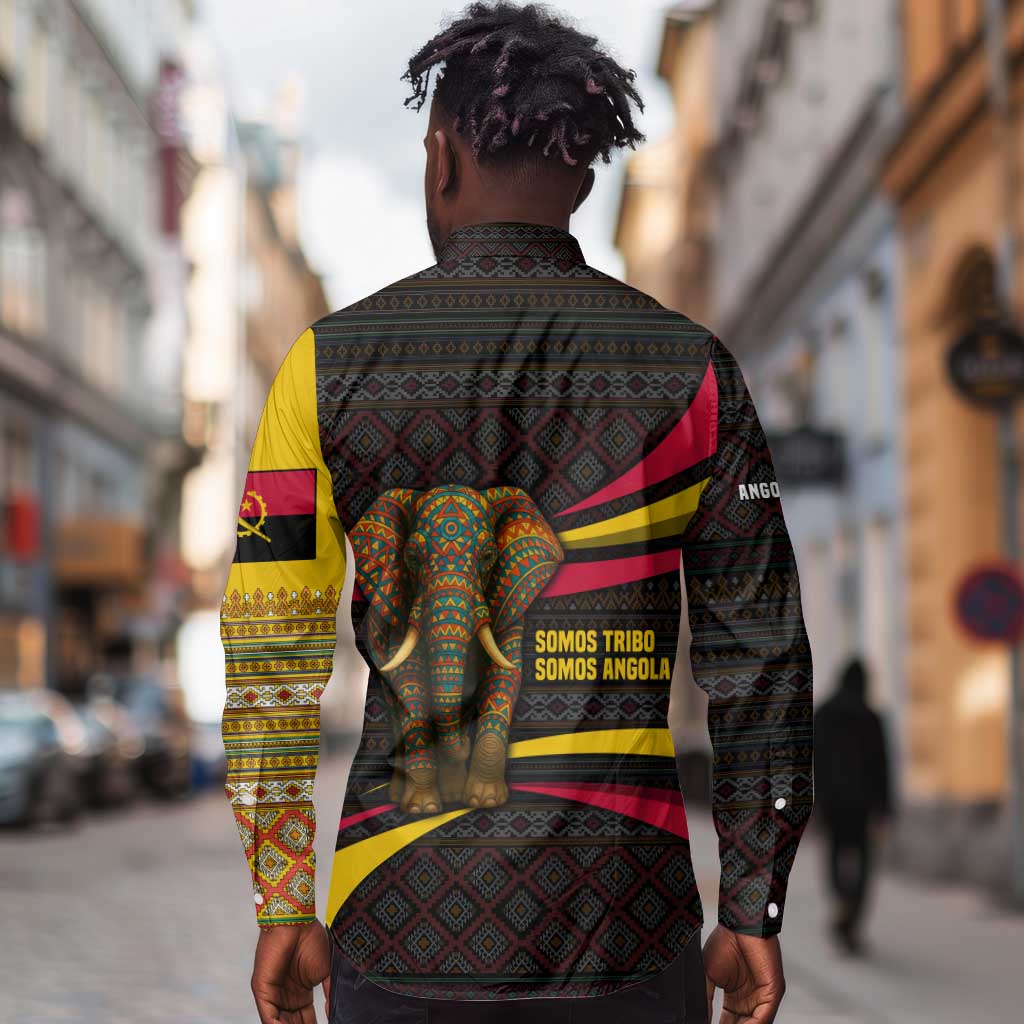 Angola Long Sleeve Button Shirt Red Black Yellow Tribal and Elephant - African Pride