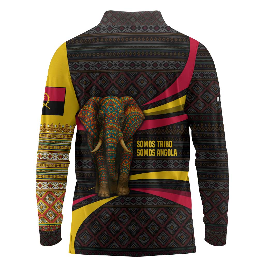 Angola Long Sleeve Polo Shirt Red Black Yellow Tribal and Elephant - African Pride
