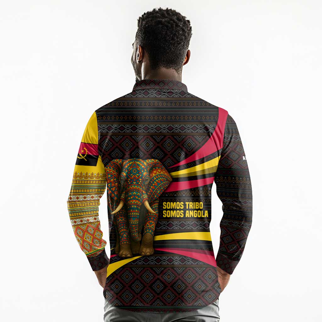 Angola Long Sleeve Polo Shirt Red Black Yellow Tribal and Elephant - African Pride