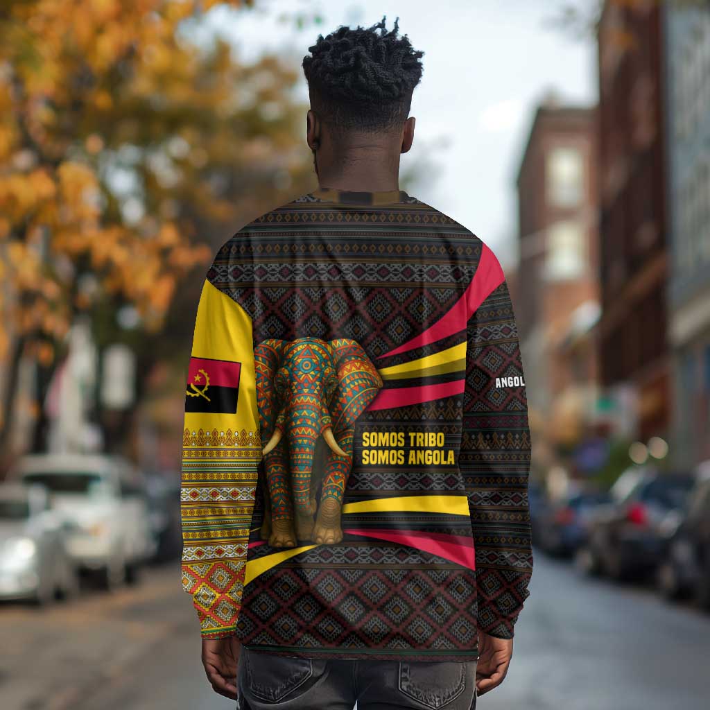 Angola Long Sleeve Shirt Red Black Yellow Tribal and Elephant - African Pride