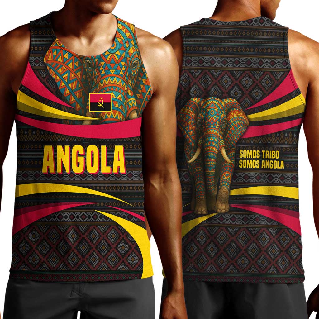 Angola Men Tank Top Red Black Yellow Tribal and Elephant - African Pride