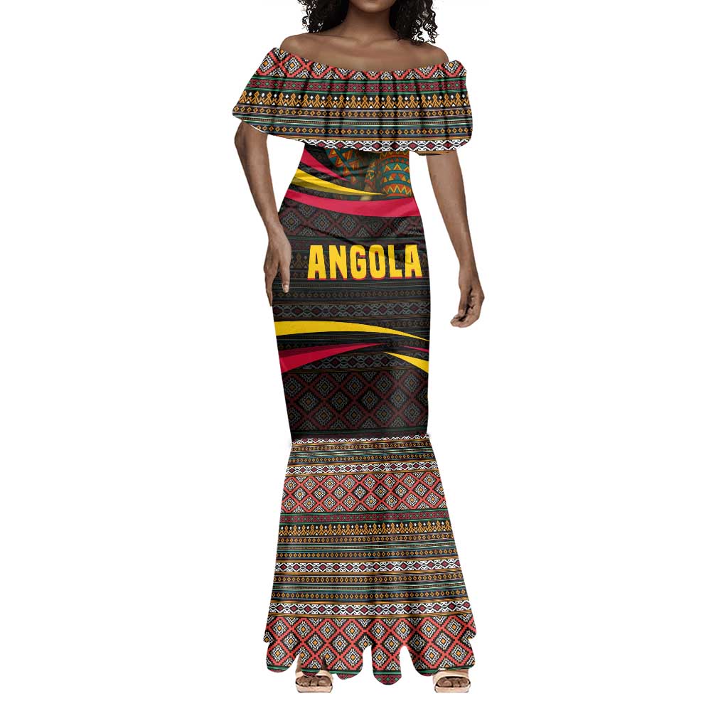 Angola Mermaid Dress Red Black Yellow Tribal and Elephant - African Pride