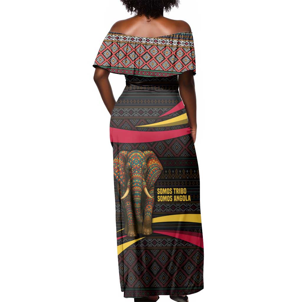 Angola Off Shoulder Maxi Dress Red Black Yellow Tribal and Elephant - African Pride
