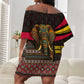 Angola Off Shoulder Short Dress Red Black Yellow Tribal and Elephant - African Pride
