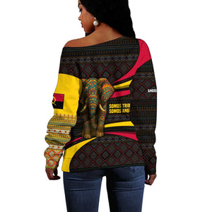 Angola Off Shoulder Sweater Red Black Yellow Tribal and Elephant - African Pride