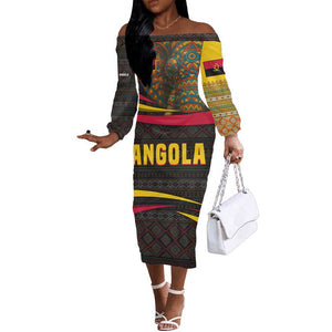 Angola Off The Shoulder Long Sleeve Dress Red Black Yellow Tribal and Elephant - African Pride