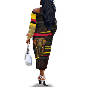Angola Off The Shoulder Long Sleeve Dress Red Black Yellow Tribal and Elephant - African Pride