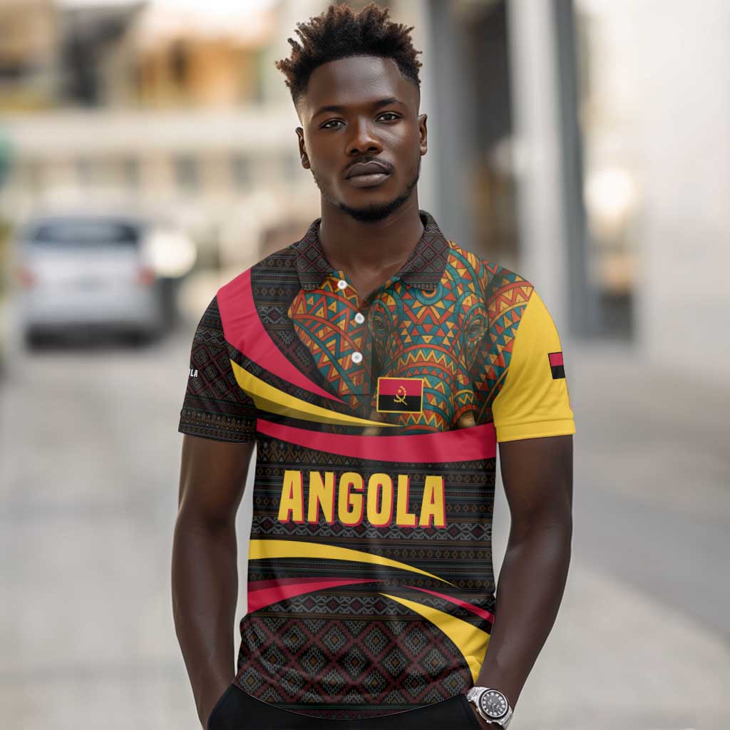 Angola Polo Shirt Red Black Yellow Tribal and Elephant - African Pride