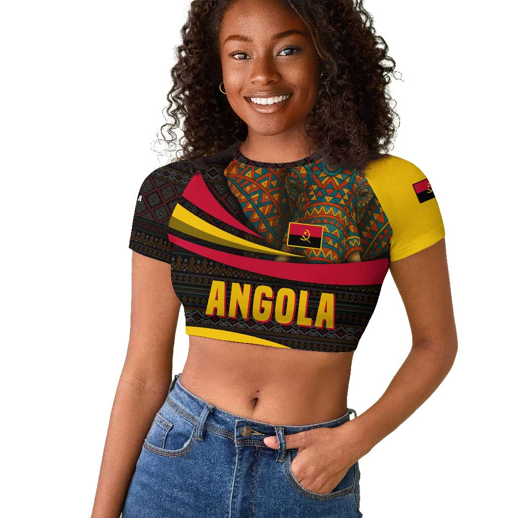 Angola Raglan Cropped T shirt Red Black Yellow Tribal and Elephant - African Pride