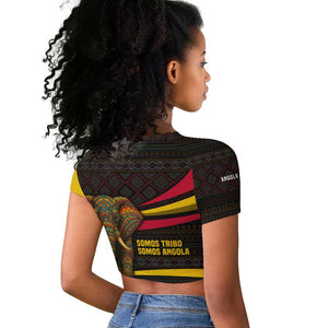 Angola Raglan Cropped T shirt Red Black Yellow Tribal and Elephant - African Pride