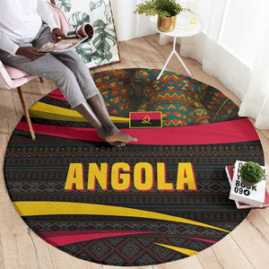 Angola Round Carpet Red Black Yellow Tribal and Elephant - African Pride