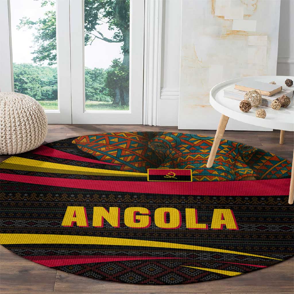 Angola Round Carpet Red Black Yellow Tribal and Elephant - African Pride