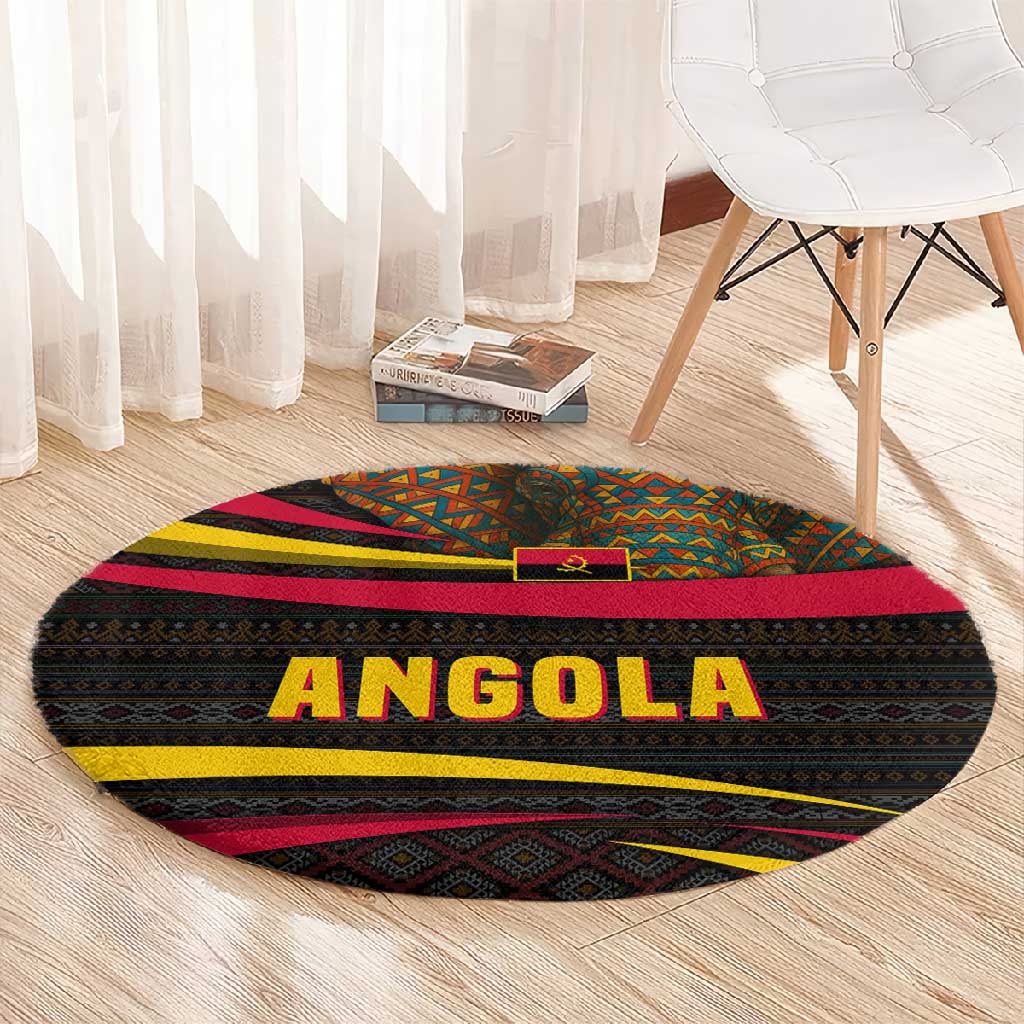 Angola Round Carpet Red Black Yellow Tribal and Elephant - African Pride
