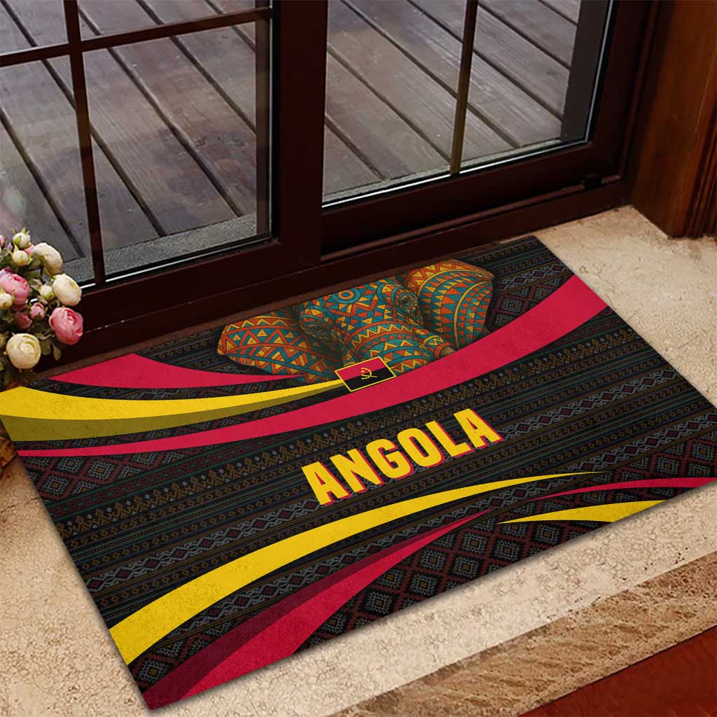 Angola Rubber Doormat Red Black Yellow Tribal and Elephant - African Pride