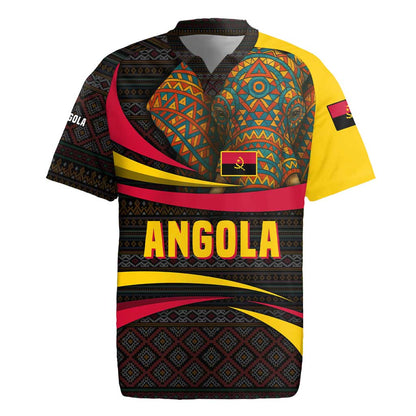 Angola Rugby Jersey Red Black Yellow Tribal and Elephant - African Pride