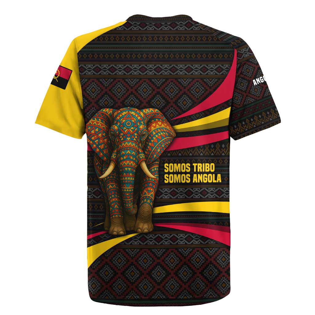 Angola Rugby Jersey Red Black Yellow Tribal and Elephant - African Pride