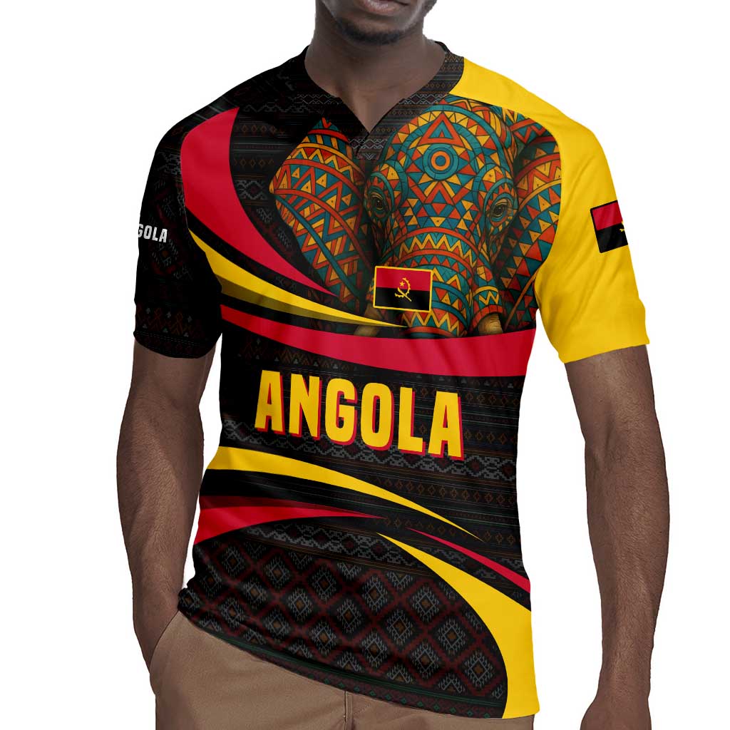 Angola Rugby Jersey Red Black Yellow Tribal and Elephant - African Pride