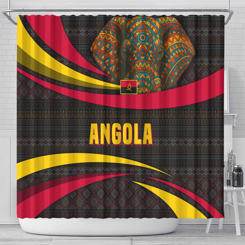Angola Shower Curtain Red Black Yellow Tribal and Elephant - African Pride