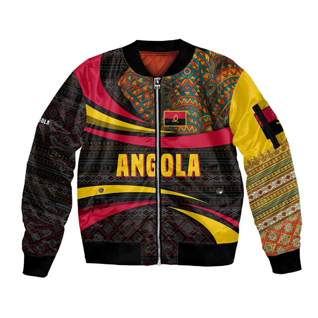 Angola Sleeve Zip Bomber Jacket Red Black Yellow Tribal and Elephant - African Pride