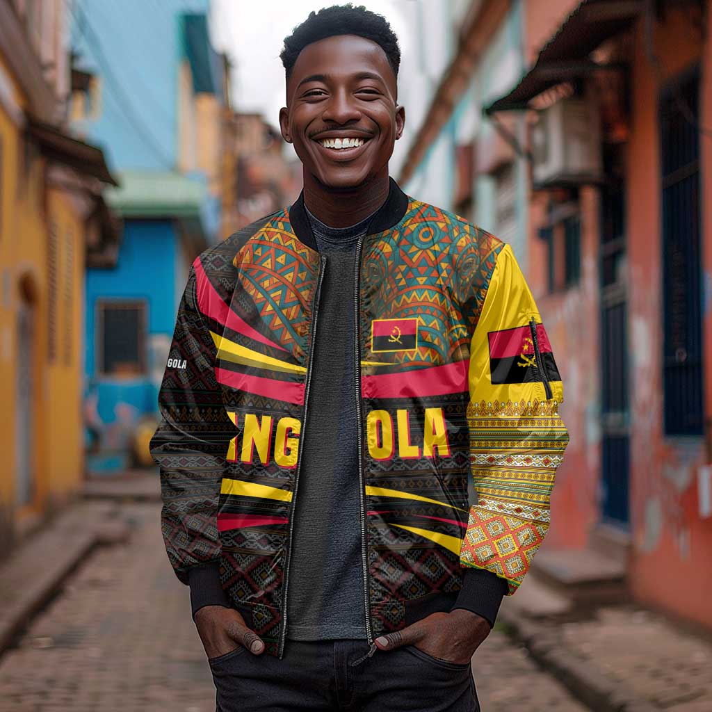 Angola Sleeve Zip Bomber Jacket Red Black Yellow Tribal and Elephant - African Pride