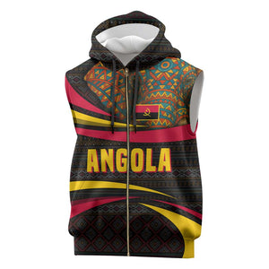 Angola Sleeveless Zip Hoodie Red Black Yellow Tribal and Elephant - African Pride