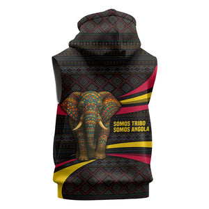 Angola Sleeveless Zip Hoodie Red Black Yellow Tribal and Elephant - African Pride
