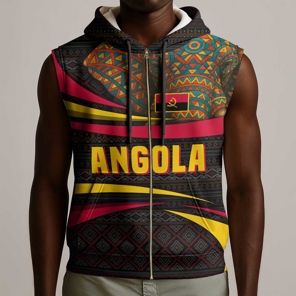 Angola Sleeveless Zip Hoodie Red Black Yellow Tribal and Elephant - African Pride