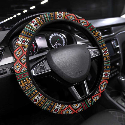 Angola Steering Wheel Cover Red Black Yellow Tribal and Elephant - African Pride