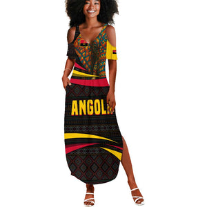 Angola Summer Maxi Dress Red Black Yellow Tribal and Elephant - African Pride