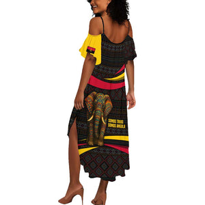 Angola Summer Maxi Dress Red Black Yellow Tribal and Elephant - African Pride