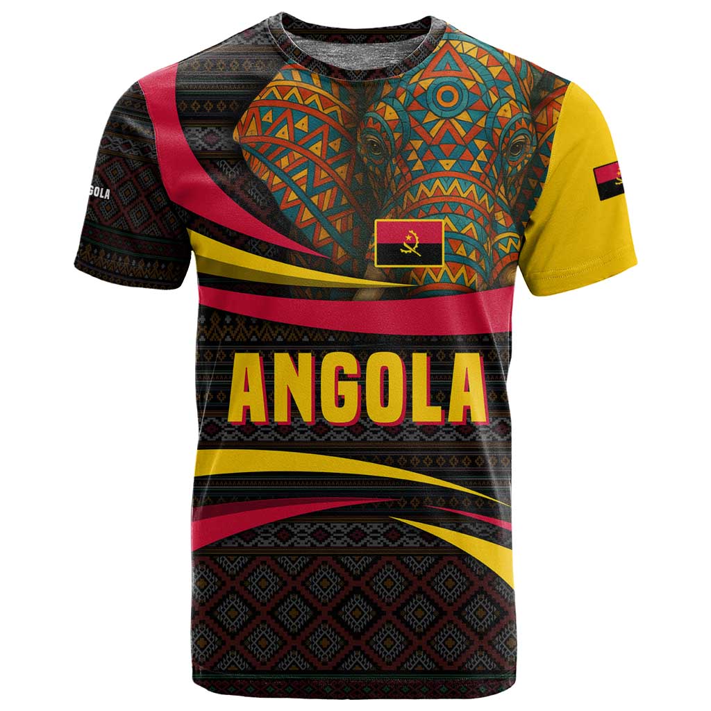 Angola T shirt Red Black Yellow Tribal and Elephant - African Pride
