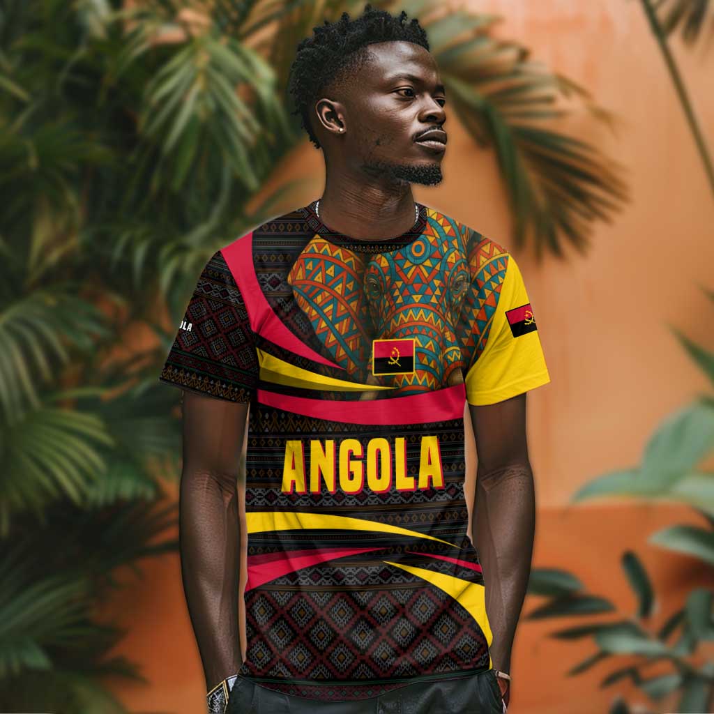 Angola T shirt Red Black Yellow Tribal and Elephant - African Pride