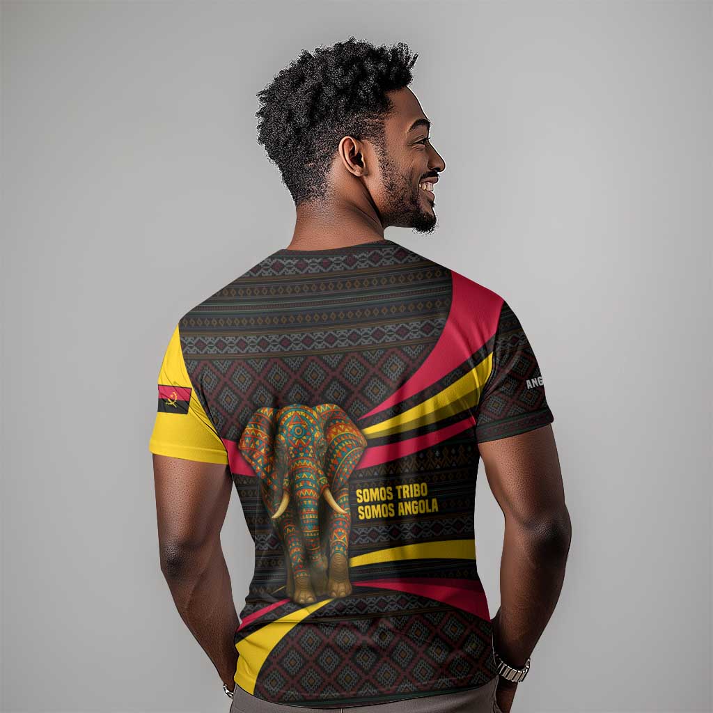 Angola T shirt Red Black Yellow Tribal and Elephant - African Pride