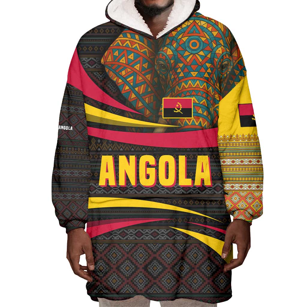 Angola Wearable Blanket Hoodie Red Black Yellow Tribal and Elephant - African Pride