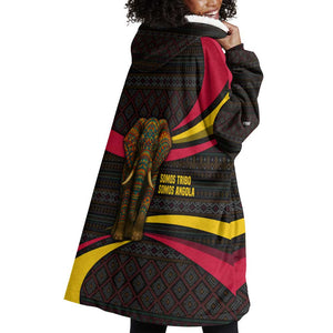 Angola Wearable Blanket Hoodie Red Black Yellow Tribal and Elephant - African Pride