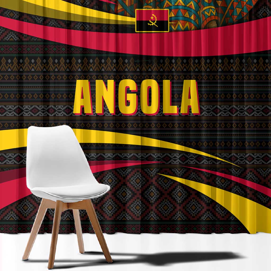 Angola Window Curtain Red Black Yellow Tribal and Elephant - African Pride