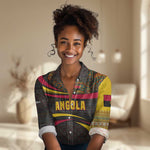 Angola Women Casual Shirt Red Black Yellow Tribal and Elephant - African Pride